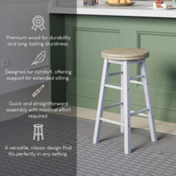 White Wooden Bar Stool Breakfast Seat Revolving Bar Stool Dining Seat - thumbnail 4