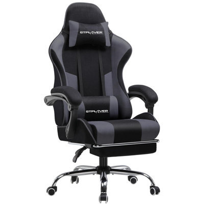 Gtplayer Fabric Gaming Chair, Massage Ergonomic Computer Chair With Footrest, Lumbar Support, Home Office Pc Racing Chairs, Grey - image 1