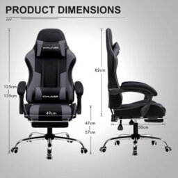 Gtplayer Fabric Gaming Chair, Massage Ergonomic Computer Chair With Footrest, Lumbar Support, Home Office Pc Racing Chairs, Grey - thumbnail 6