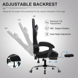Gtplayer Fabric Gaming Chair, Massage Ergonomic Computer Chair With Footrest, Lumbar Support, Home Office Pc Racing Chairs, Grey - thumbnail 5