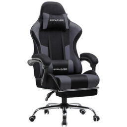 Luckracer Fabric Gaming Chair, Massage Ergonomic Computer Chair With Footrest, Lumbar Support, Home Office Pc Racing Chairs, Grey