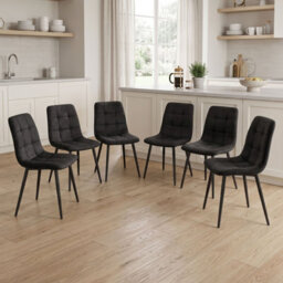 Oira Homes Black Nova Velvet Dining Chairs Set Of 6 Modern Tufted Kitchen Dining Chairs Dining Room Furniture - thumbnail 2
