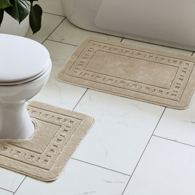 Catherine Lansfield Bathroom Armoni Bath Mat And Pedestal Set Natural - image 1