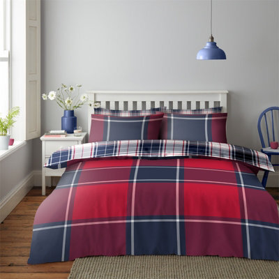 Gc Gaveno Cavailia Timeless Tartan Duvet Cover Bedding Set Red Single 2Pc With Checked Design Printed Quilt Cover - image 1