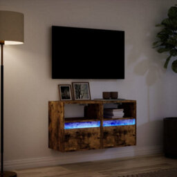 Berkfield Durable Tv Wall Cabinets With Led Lights 2 Pcs Smoked Oak 41X31X45 Cm - thumbnail 5
