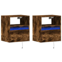 Berkfield Durable Tv Wall Cabinets With Led Lights 2 Pcs Smoked Oak 41X31X45 Cm - thumbnail 3