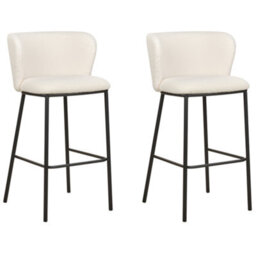 Wyld and Coco Boucle Bar Chairs Set Of 2 - White Boucle Upholstery, Black Powder-Coated Metal Legs, Curved Backrest - thumbnail 4