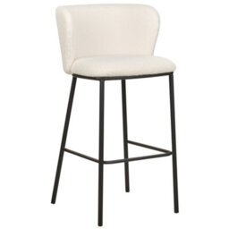 Wyld and Coco Boucle Bar Chairs Set Of 2 - White Boucle Upholstery, Black Powder-Coated Metal Legs, Curved Backrest - thumbnail 5