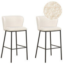 Wyld and Coco Boucle Bar Chairs Set Of 2 - White Boucle Upholstery, Black Powder-Coated Metal Legs, Curved Backrest - thumbnail 3