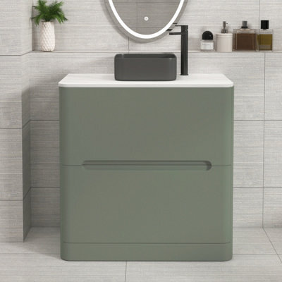 Royal Bathrooms Venice 800mm Sage Green Freestanding Bathroom Countertop Vanity Unit 2 Drawer With Art Square Basin - image 1