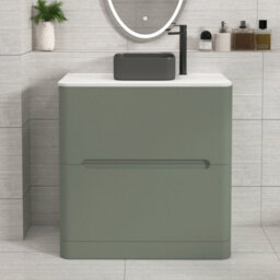 Royal Bathrooms Venice 800mm Sage Green Freestanding Bathroom Countertop Vanity Unit 2 Drawer With Art Square Basin - thumbnail 1