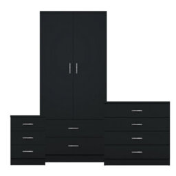 Lassic Vida Designs Riano 3 Piece Bedroom Set (3 Drawer Bedside Chest, 4 Drawer Chest, 2 Door 2 Drawer Wardrobe), Black - thumbnail 8