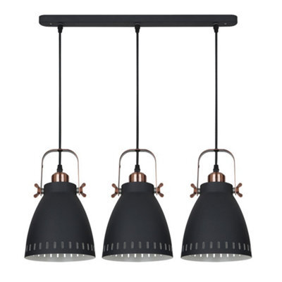Luminosa Lighting Luminosa Industrial And Retro Hanging Pendant Graphite, Red Copper 3 Light  With Graphite Shade, E27