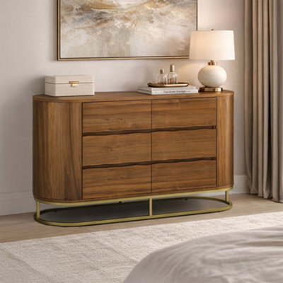 Teamson Home Walnut Veneer Wide 6-Drawer Chest With Metal Base, Natural - image 1