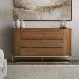 Teamson Home Walnut Veneer Wide 6-Drawer Chest With Metal Base, Natural - thumbnail 3