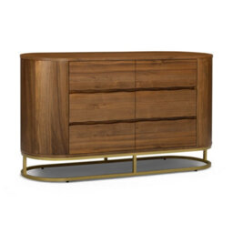 Teamson Home Walnut Veneer Wide 6-Drawer Chest With Metal Base, Natural - thumbnail 2