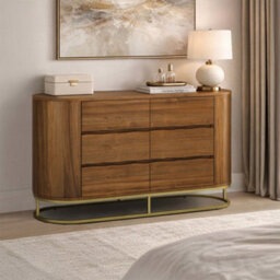Teamson Home Walnut Veneer Wide 6-Drawer Chest With Metal Base, Natural