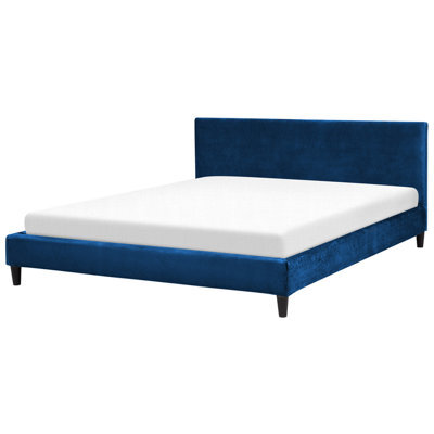 Beliani Bed Velvet Fitou 180 X 200 Cm (Eu Super King) Dark Blue - image 1