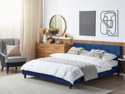 Beliani Bed Velvet Fitou 180 X 200 Cm (Eu Super King) Dark Blue - thumbnail 2
