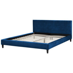 Beliani Bed Velvet Fitou 180 X 200 Cm (Eu Super King) Dark Blue - thumbnail 4
