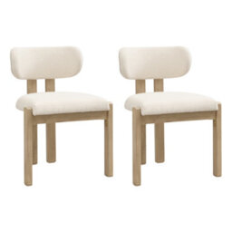HomeTouch Set Of 2 Luxury Boucle Dining Chairs With Natural Wood Frame - thumbnail 8
