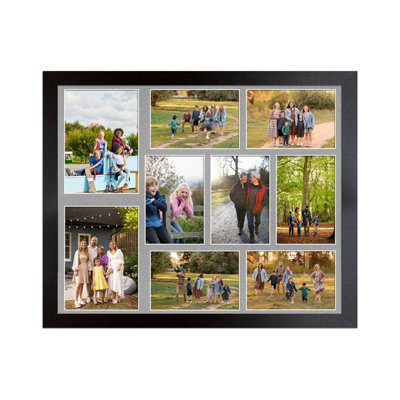 AK Frames 20X16 Matte Black Modern Multi Photo Frame With Silver Mount - Holds 9 Apertures (2X) 7X5, (7X) 6X4 Photos - image 1