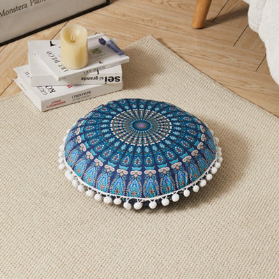 Living And Home Ethnic Round Throw Pillow Cover 43Cm Pom Pom Mandala Pattern Polyester Hidden Zipper Cushion Case - image 1