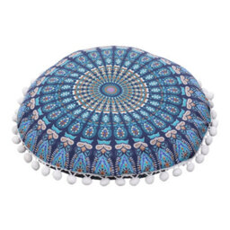 Living And Home Ethnic Round Throw Pillow Cover 43Cm Pom Pom Mandala Pattern Polyester Hidden Zipper Cushion Case - thumbnail 4