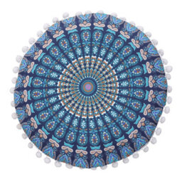 Living And Home Ethnic Round Throw Pillow Cover 43Cm Pom Pom Mandala Pattern Polyester Hidden Zipper Cushion Case - thumbnail 3