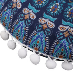 Living And Home Ethnic Round Throw Pillow Cover 43Cm Pom Pom Mandala Pattern Polyester Hidden Zipper Cushion Case - thumbnail 6