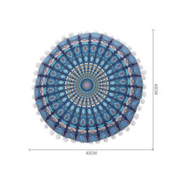 Living And Home Ethnic Round Throw Pillow Cover 43Cm Pom Pom Mandala Pattern Polyester Hidden Zipper Cushion Case - thumbnail 8