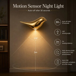 Amorly Gold Bird Wall Sconce, Rechargeable Motion Sensor Wireless Wall Light, For Bedroom, Hallway, Stairway, Entryway (Left Facing) - thumbnail 3