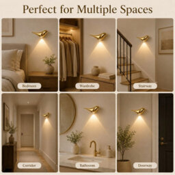 Amorly Gold Bird Wall Sconce, Rechargeable Motion Sensor Wireless Wall Light, For Bedroom, Hallway, Stairway, Entryway (Left Facing) - thumbnail 4
