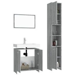 Berkfield 3 Piece Bathroom Furniture Set Grey Sonoma Engineered Wood - thumbnail 4