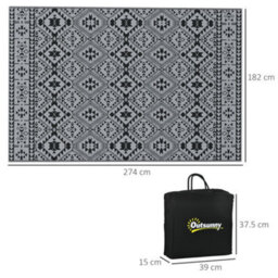 Outsunny Reversible Waterproof Outdoor Rug W/ Carry Bag, 182 X 274Cm, Black - thumbnail 3