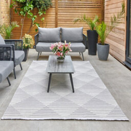 Silver Outdoor Rug, Geometric Striped Stain-Resistant Rug For Patio, 3mm Modern Outdoor Area Rug-160Cm X 220Cm - thumbnail 4