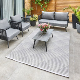 Silver Outdoor Rug, Geometric Striped Stain-Resistant Rug For Patio, 3mm Modern Outdoor Area Rug-160Cm X 220Cm - thumbnail 3