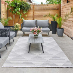 Silver Outdoor Rug, Geometric Striped Stain-Resistant Rug For Patio, 3mm Modern Outdoor Area Rug-160Cm X 220Cm