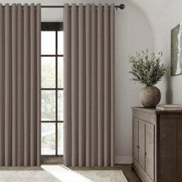 Ameha Beige Linen Look 100%blackout Eyelet Curtain 90X90 Inches Ready Made Thermal Insulated Energy Saving For Living Room Curtain
