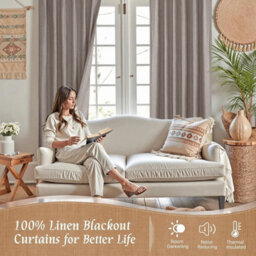 Ameha Beige Linen Look 100%blackout Eyelet Curtain 90X90 Inches Ready Made Thermal Insulated Energy Saving For Living Room Curtain - thumbnail 4