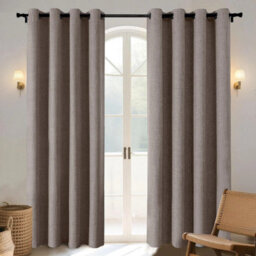 Ameha Beige Linen Look 100%blackout Eyelet Curtain 90X90 Inches Ready Made Thermal Insulated Energy Saving For Living Room Curtain - thumbnail 3