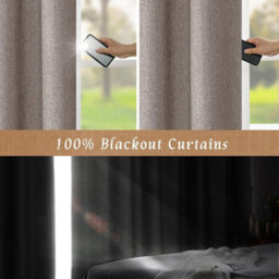 Ameha Beige Linen Look 100%blackout Eyelet Curtain 90X90 Inches Ready Made Thermal Insulated Energy Saving For Living Room Curtain - thumbnail 8