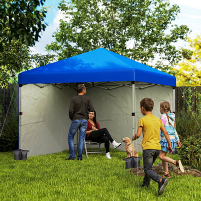 Outsunny 3X3 (M) Pop Up Gazebo Party Tent W/ 2 Sidewalls, Weight Bags Blue - image 1
