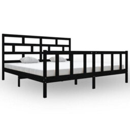 Berkfield Bed Frame Black Solid Wood Pine 200X200 Cm - thumbnail 2