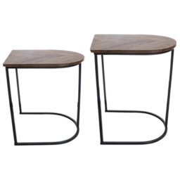 Gr8 Home Nest Of 2 Coffee Table Metal Wood Chevron Modern Side Tables Set For Living Room - thumbnail 2