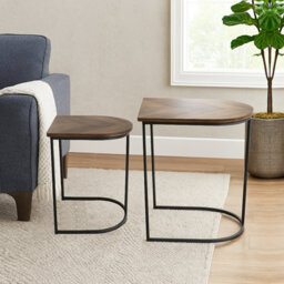 Gr8 Home Nest Of 2 Coffee Table Metal Wood Chevron Modern Side Tables Set For Living Room - thumbnail 1