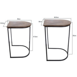 Gr8 Home Nest Of 2 Coffee Table Metal Wood Chevron Modern Side Tables Set For Living Room - thumbnail 3