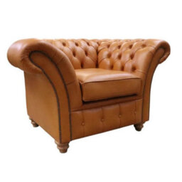 Chesterfield Club Chair Old English Buckskin Leather In Balmoral Style - thumbnail 2