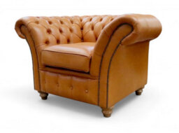Chesterfield Club Chair Old English Buckskin Leather In Balmoral Style - thumbnail 3