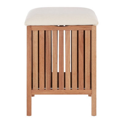Orsina Dual Purpose Wood Storage Stool, Natural Walnut Build Storage Stool For Livingroom, Fabric Seat Stool - image 1